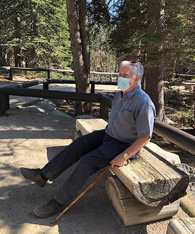 Patient sitting on a bench